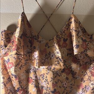 Anthropologie Pink and Brown Ruffled Floral Camisole